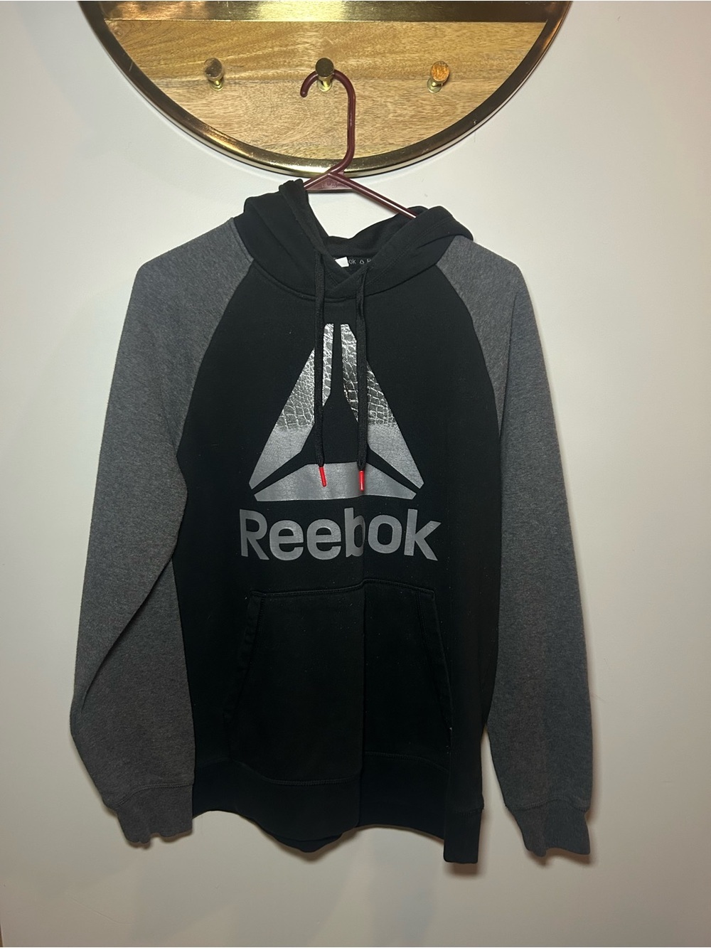 Reebok Black and Gray Men's Pullover Hoodie with Logo
